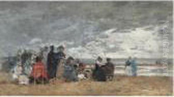 Scene De Plage Oil Painting by Eugene Boudin