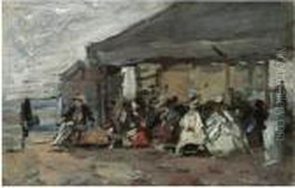 Scene De Plage Oil Painting by Eugene Boudin