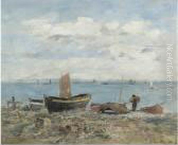 Rivage A Sainte-adresse, Maree Basse Oil Painting by Eugene Boudin