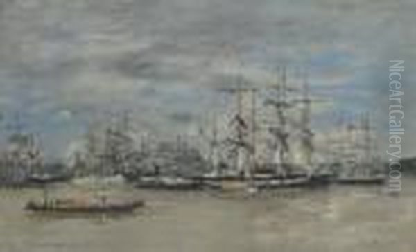 Bordeaux, Le Port Oil Painting by Eugene Boudin