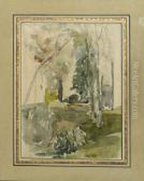 Sous-bois
 Bears Indistinct Signature (lower Right) Oil Painting by Eugene Boudin