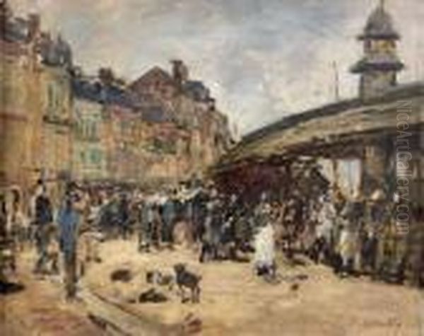 Marche A Trouville Oil Painting by Eugene Boudin