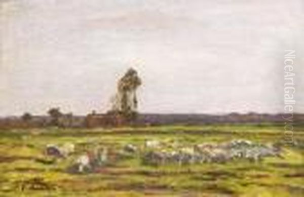 Paysage Normand, 1870-1874 Oil Painting by Eugene Boudin