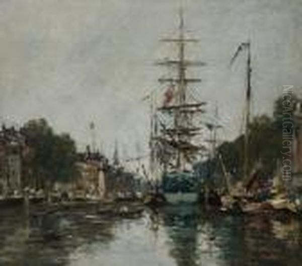 Canal A Rotterdam Oil Painting by Eugene Boudin