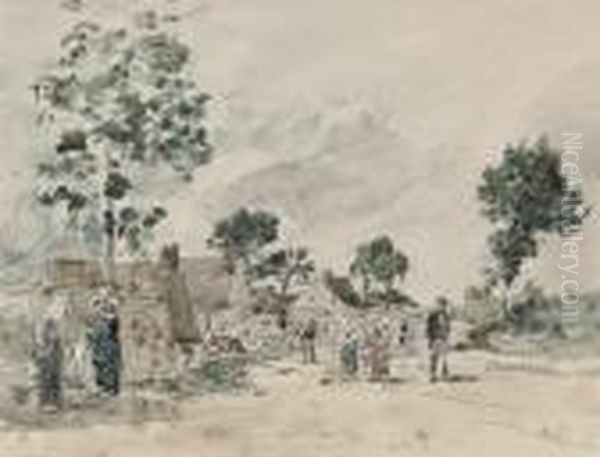 Village Breton Oil Painting by Eugene Boudin