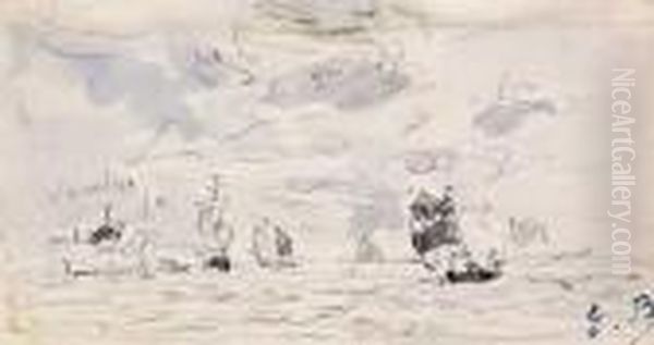 Voiliers Au Large Oil Painting by Eugene Boudin