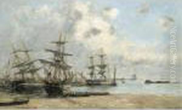 Portrieux, Bateaux Dans Le Port Oil Painting by Eugene Boudin