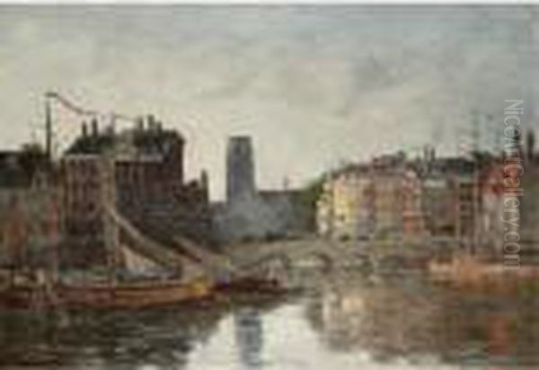 Rotterdam, Le Pont De La Bourse Oil Painting by Eugene Boudin