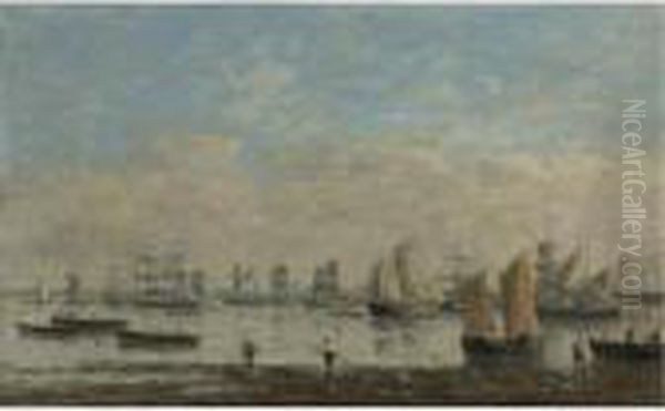 Camaret. Bateaux De Peche Ancres Dans La Rade Oil Painting by Eugene Boudin