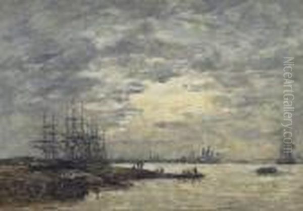 Bordeaux, Bateaux Sur La Garonne Oil Painting by Eugene Boudin