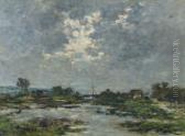 Clair De Lune Sur Les Marecages, La Touques Oil Painting by Eugene Boudin