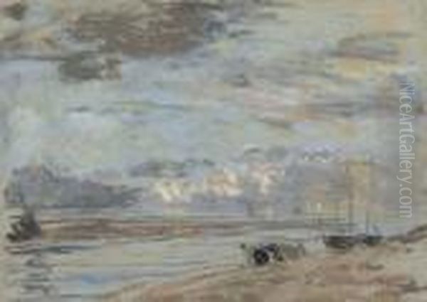 La Plage A Trouville Oil Painting by Eugene Boudin