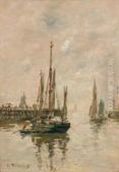 Trouville, Les Jetees. Maree Haute Oil Painting by Eugene Boudin