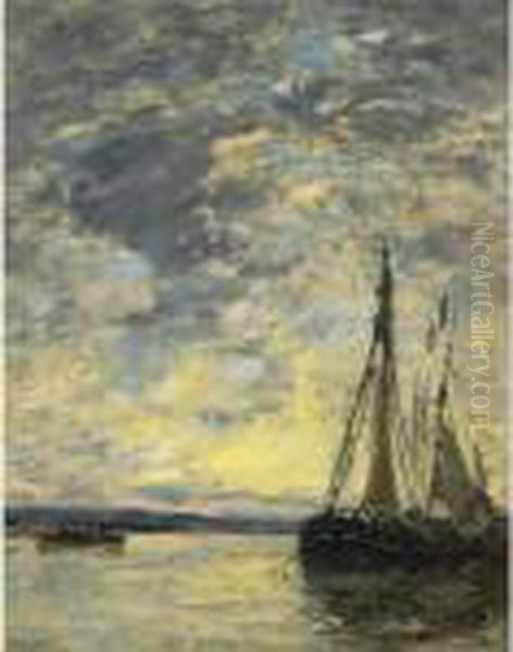 Voiliers A Quai Oil Painting by Eugene Boudin