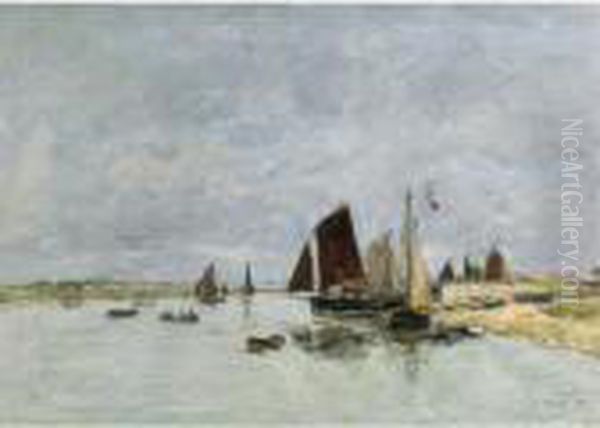 Etaples, Bateaux Dans Le Port Oil Painting by Eugene Boudin