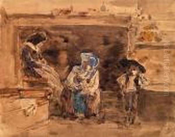 Famille Bretonne Devant La Cheminee Oil Painting by Eugene Boudin