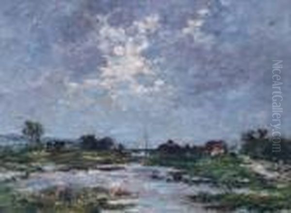 Clair De Lune Sur Les Marecages, La Touques Oil Painting by Eugene Boudin