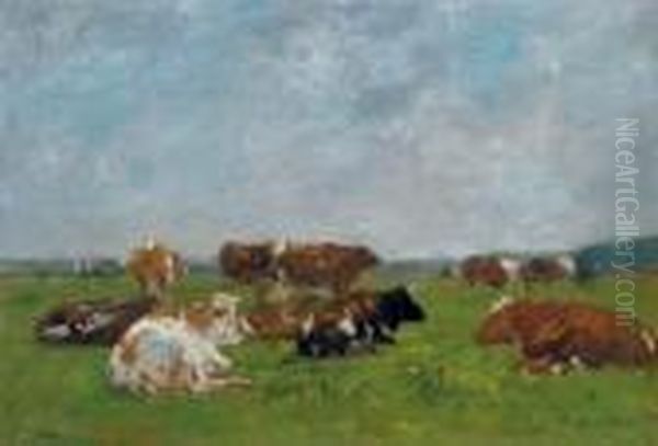 Vaches Au Paturage Oil Painting by Eugene Boudin