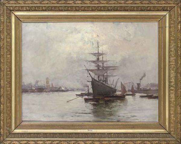 Ships In The Port Oil Painting by Eugene Boudin