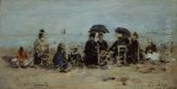 Trouville. Scene De Plage Oil Painting by Eugene Boudin