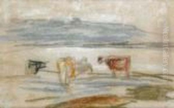 Vaches Au Bord De La Touques. Oil Painting by Eugene Boudin