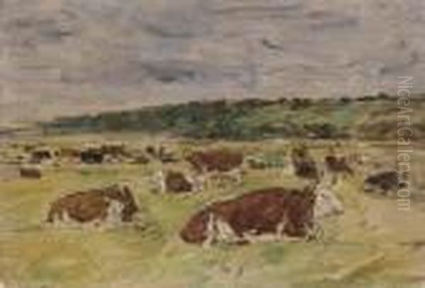 Vaches Au Paturage Oil Painting by Eugene Boudin