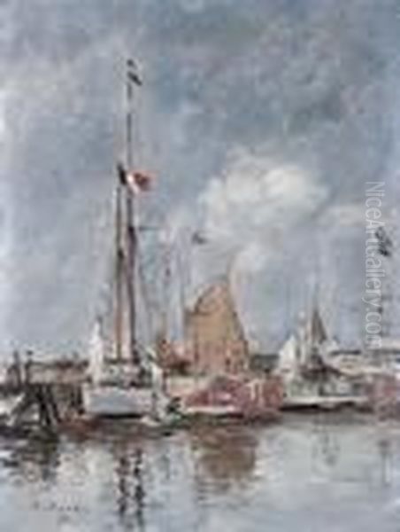 Yachts Dans Le Bassin De Deauville Oil Painting by Eugene Boudin