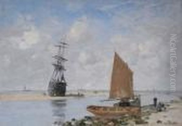 Passe De Trouville, Maree Basse Oil Painting by Eugene Boudin