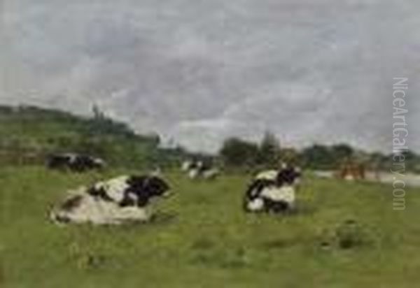 Vaches Au Paturage Oil Painting by Eugene Boudin