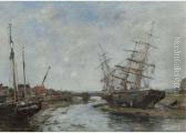 La Touques - Maree Basse Oil Painting by Eugene Boudin