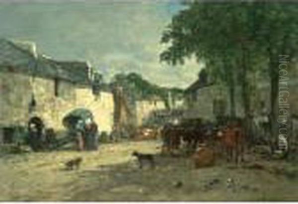 Marche Aux Bestiaux A Daoulas, Bretagne Oil Painting by Eugene Boudin