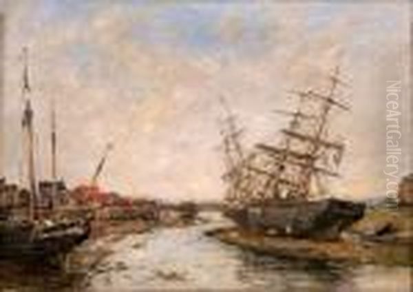 La Touque - Maree Basse Oil Painting by Eugene Boudin