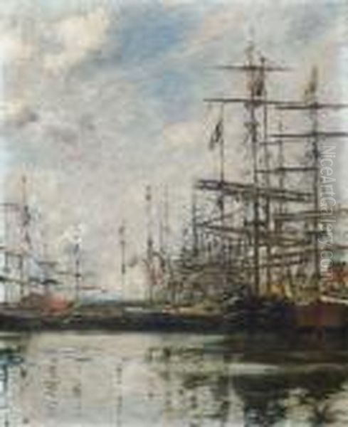 Le Port. Navires A Quai Oil Painting by Eugene Boudin