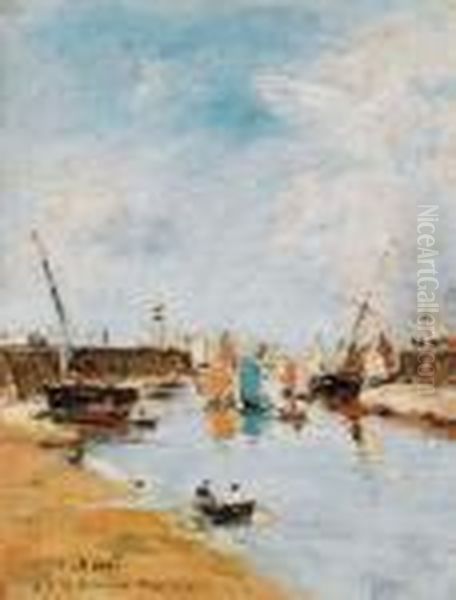 Trouville. Les Jetees A Maree Basse Oil Painting by Eugene Boudin