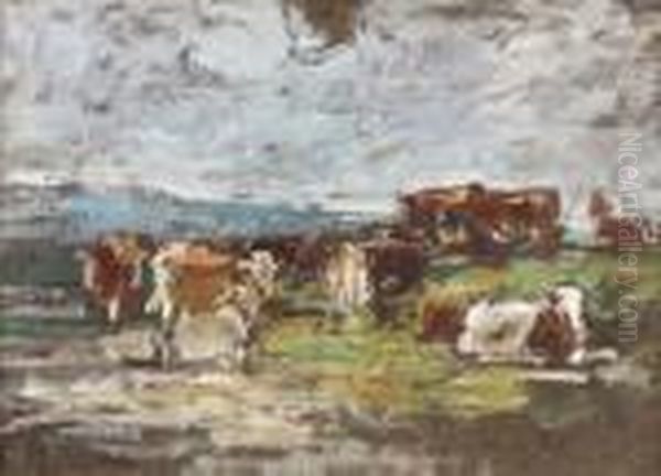 Vaches Au Paturage. Oil Painting by Eugene Boudin