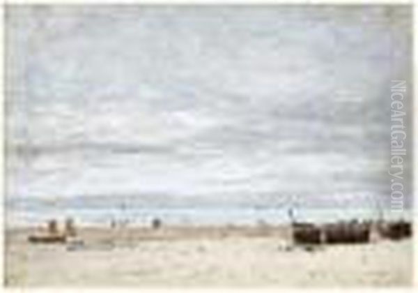 Berck, La Plage A Maree Basse Oil Painting by Eugene Boudin