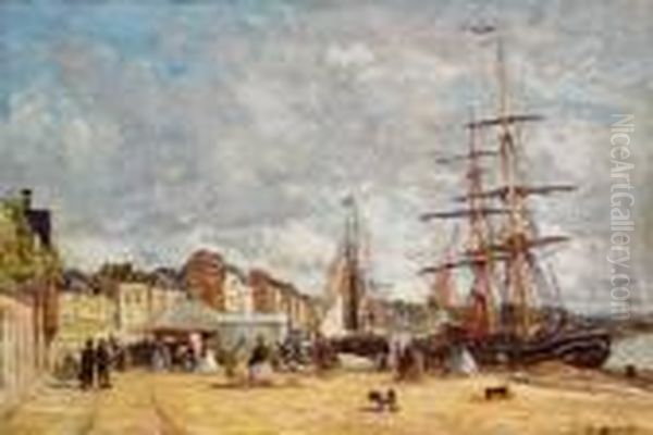 Le Quai De Trouville, Vers 1864-1866 Oil Painting by Eugene Boudin