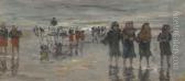 Pecheuses Revenant De La Plage, Berck Oil Painting by Eugene Boudin