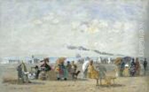 Trouville, Scene De Plage Oil Painting by Eugene Boudin