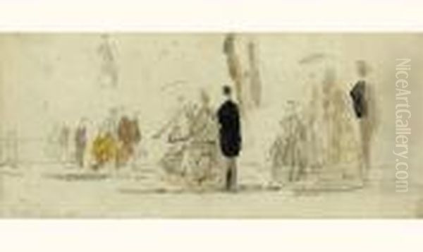 Crinolines Sur La Plage Oil Painting by Eugene Boudin