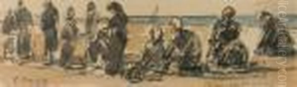 Sulla Spiaggia Oil Painting by Eugene Boudin