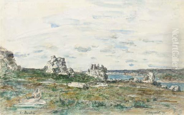 Environs De Plougastel (recto); Etude De Mer Avec Des Bateaux (verso) Oil Painting by Eugene Boudin