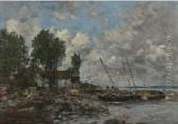 Le Rivage A Plougastel Oil Painting by Eugene Boudin