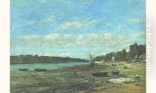 Plage De Bretagne A Maree Basse 1879 Oil Painting by Eugene Boudin