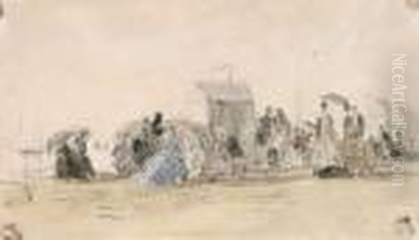 Crinolines Sur La Plage Oil Painting by Eugene Boudin