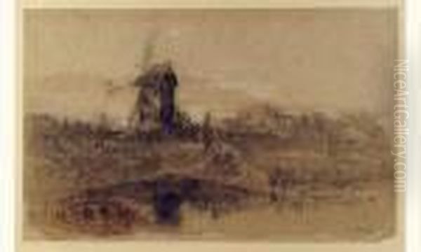 Moulin Du Perrey, Le Havre, Circa 1848 Oil Painting by Eugene Boudin