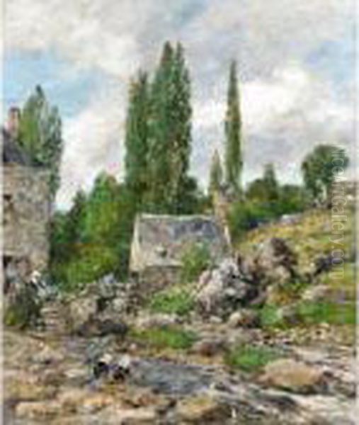 Pont Aven, Le Moulin Oil Painting by Eugene Boudin