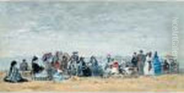 Scene De Plage A Trouville Oil Painting by Eugene Boudin