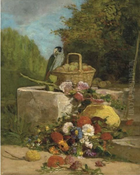 Perroquet, Fruits Et Fleurs Dans Un Jardin Oil Painting by Eugene Boudin