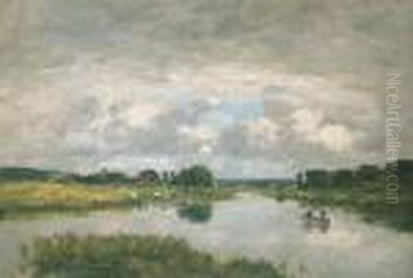 La Riviere, Deauville Oil Painting by Eugene Boudin